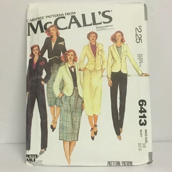 Retro McCall's Carefree Pattern #6413 - 1970's Size 10 Jacket Skirt Trousers - Picture 1 of 3